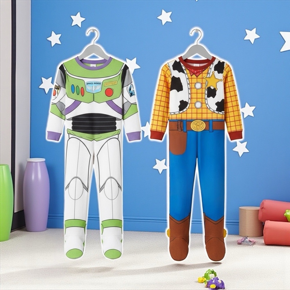 Disney Buzz Lightyear and Woody Kids Pajama Sets - Green, White, Blue, Yellow